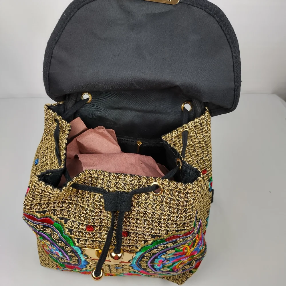 Embroidered mexican‎ floral multicolor handmade bagpack 100% mexican art new